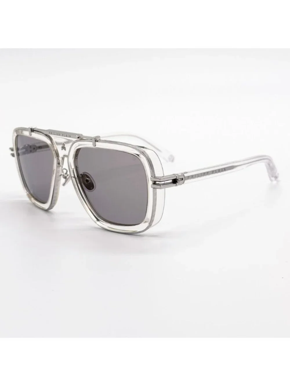 NEW PHILIPP PLEIN SUNGLASSES SPP109V 79F CRYSTAL/SILVER MEN EYEWEAR